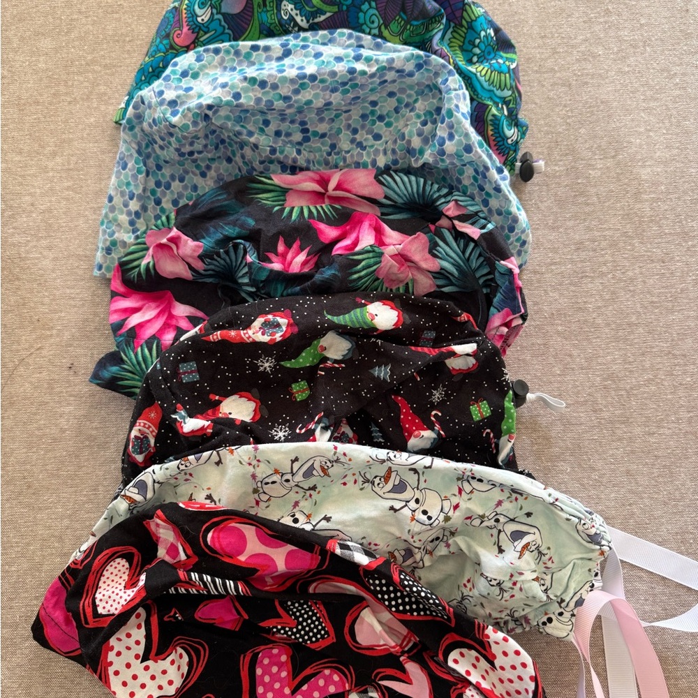 Pack of Colorful Patterned Scrub Caps